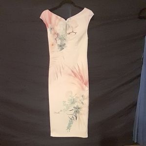 TED BAKER WHITE FLORAL PRINT DRESS SZ 1